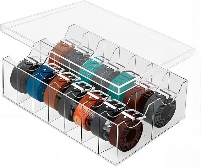 Large Clear Acrylic Belt Organizer with Dust Lid