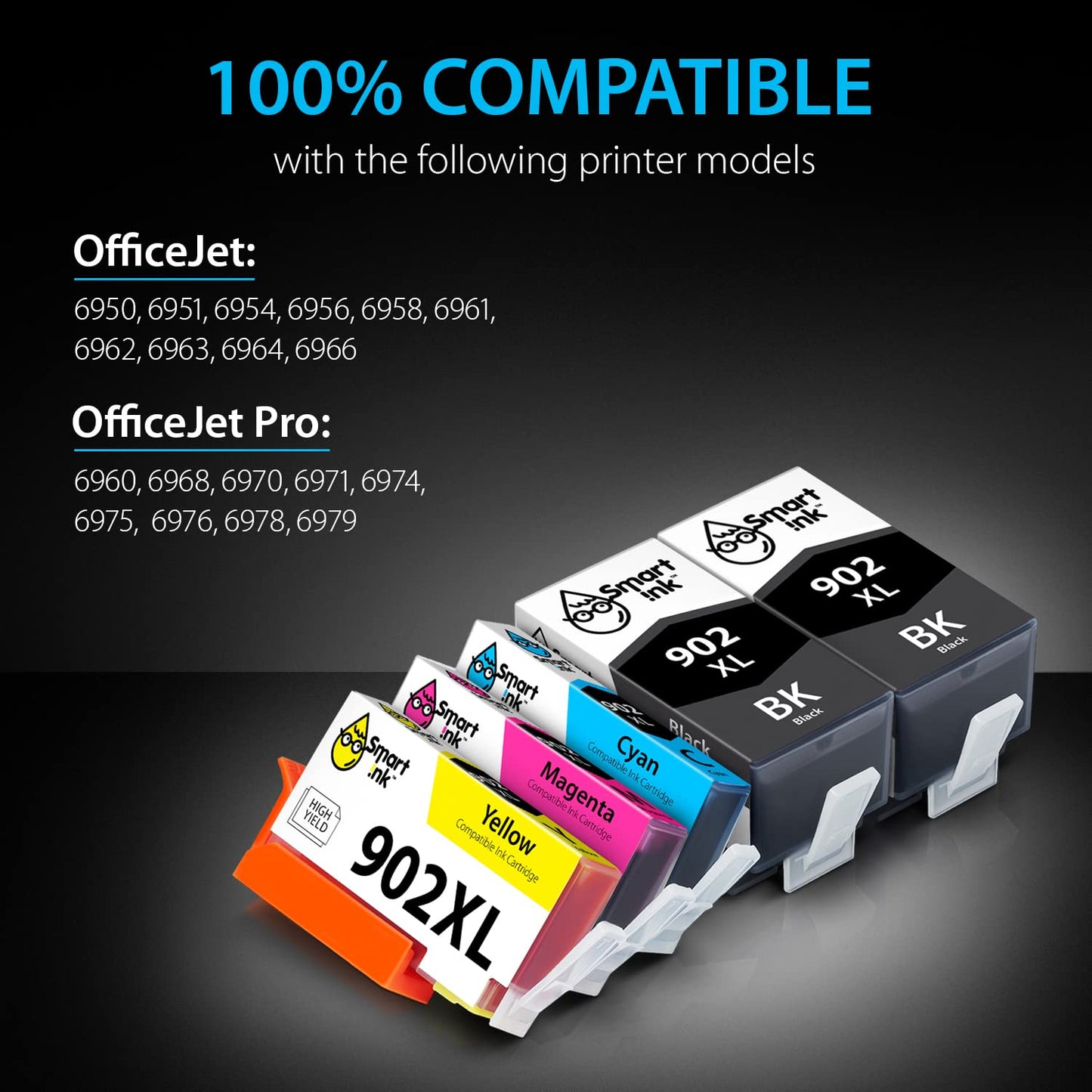 Compatible Cartridge Replacement for HP 902 XL 902XL (2 Black XL & C/M/Y XL 5 Combo Pack) to use with Officejet Pro 6978 6968 6974 6975 6960 Officejet 6951 6954 6956 6958 Printers
