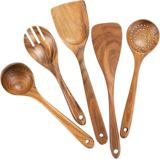 9-Piece Stainless Steel Kitchen Utensil Set with Wooden Handles
