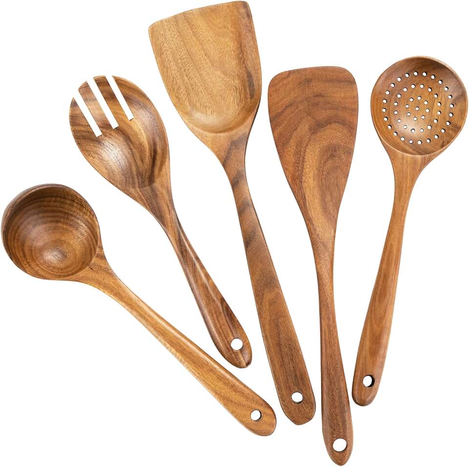 Wooden Cooking Utensils Set with Spatula, 5 Pieces