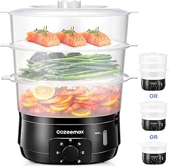 Electric Food Steamer with 3 Tiers and 60-Minute Timer