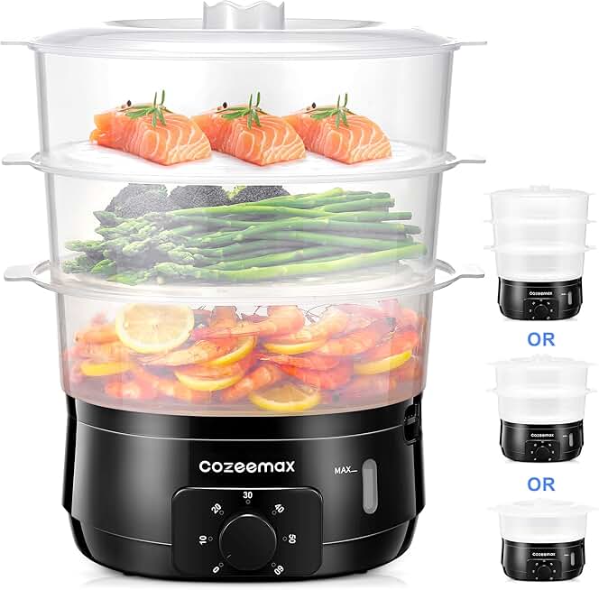 Electric Food Steamer with 3 Tiers and 60-Minute Timer