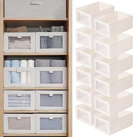 12 Foldable Linen Closet Storage Bins with Clear Windows