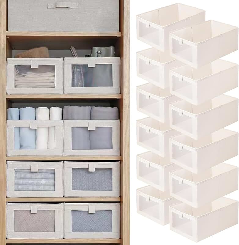 12 Foldable Linen Closet Storage Bins with Clear Windows