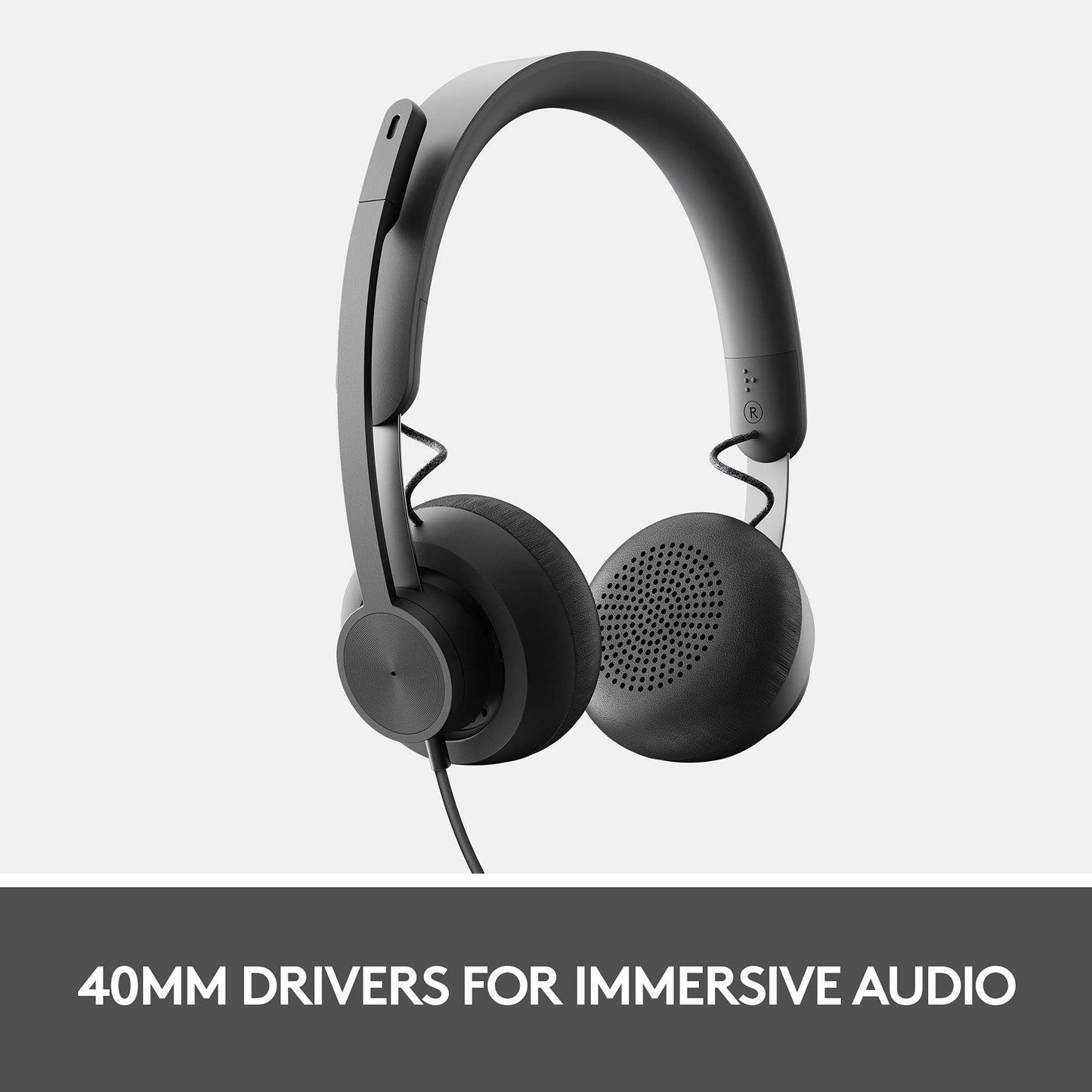 Zone Wired Noise Cancelling Headset, for Microsoft Teams with advanced noise-canceling mic technology for open office environments, USB-C with USB-A adapter, Graphite