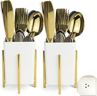 Set of 2 White Silverware Caddies with Drain Holes