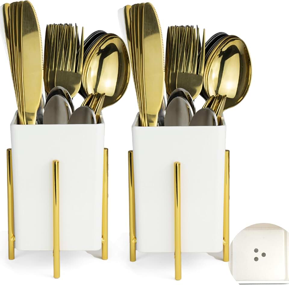 Set of 2 White Silverware Caddies with Drain Holes