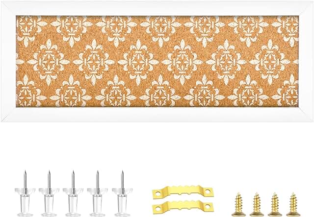 Decorative Cork Board with Floral Print and White Frame