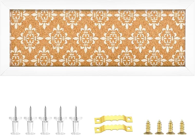 Decorative Cork Board with Floral Print and White Frame
