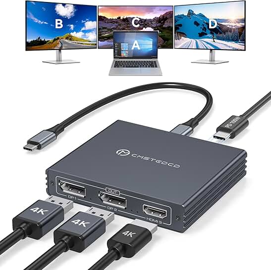 USB C to HDMI and DisplayPort 3-Monitor Splitter
