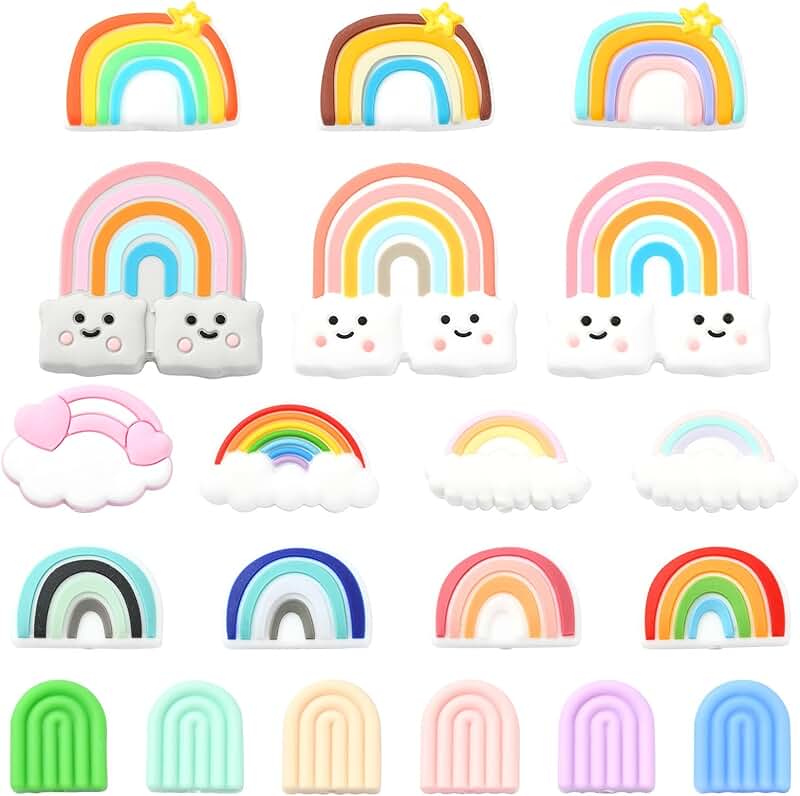 20 Pastel Rainbow Silicone Beads for Crafts and Jewelry
