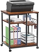 Three-tier mobile printer stand with storage and hooks