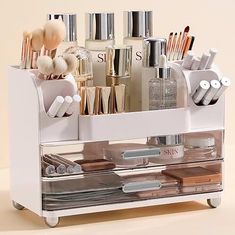 Large Makeup Organizer with Drawers and Brush Holder
