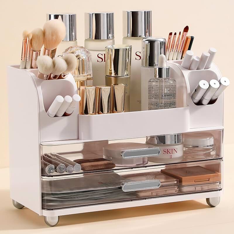 Large Makeup Organizer with Drawers and Brush Holder