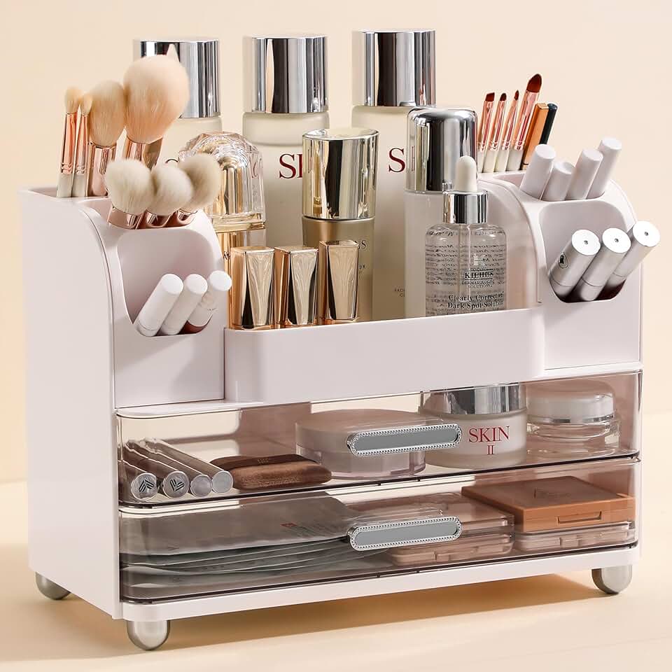 Large Makeup Organizer with Drawers and Brush Holder