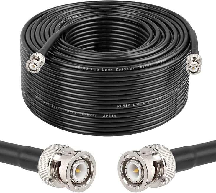 200ft 50 Ohm RG58 Coaxial Cable with BNC Connectors