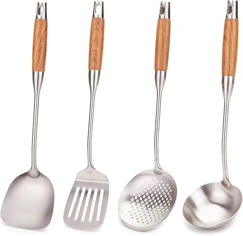 4-Piece Wok Utensil Set with Wooden Handles