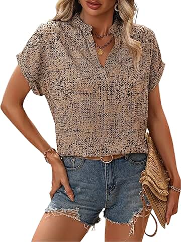Women's Floral Short Sleeve V-Neck Blouses