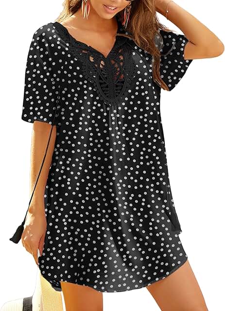 Women's Short Sleeve Lace Crochet Cover Up Dress for Beach