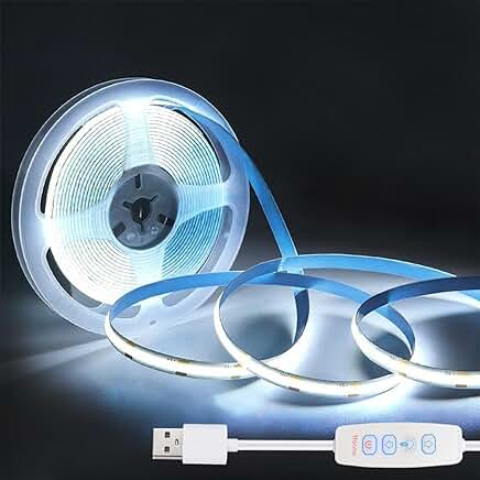 White COB LED Strip Light, 3.28ft, Dimmable, USB Powered