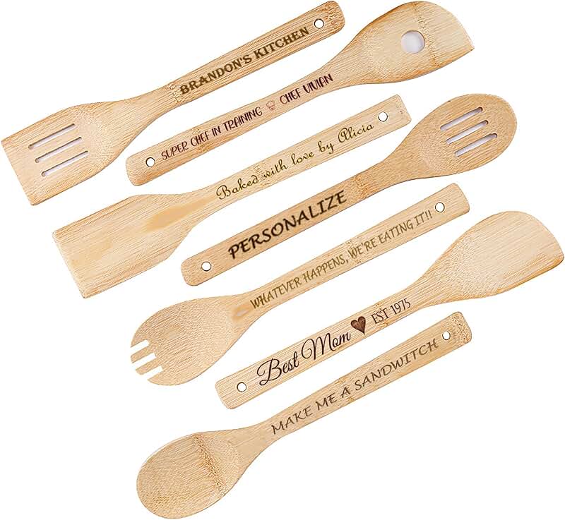 Personalized 7-Piece Wooden Kitchen Utensil Set