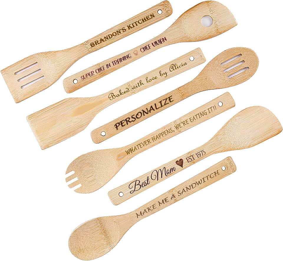 Personalized 7-Piece Wooden Kitchen Utensil Set