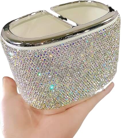 Large Rhinestone Makeup Organizer with Brush and Lipstick Storage