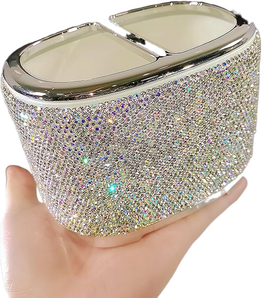 Large Rhinestone Makeup Organizer with Brush and Lipstick Storage