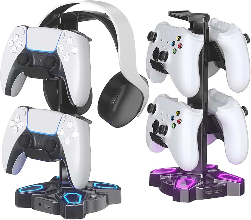 Gaming Headphone Stand with Light and USB Ports