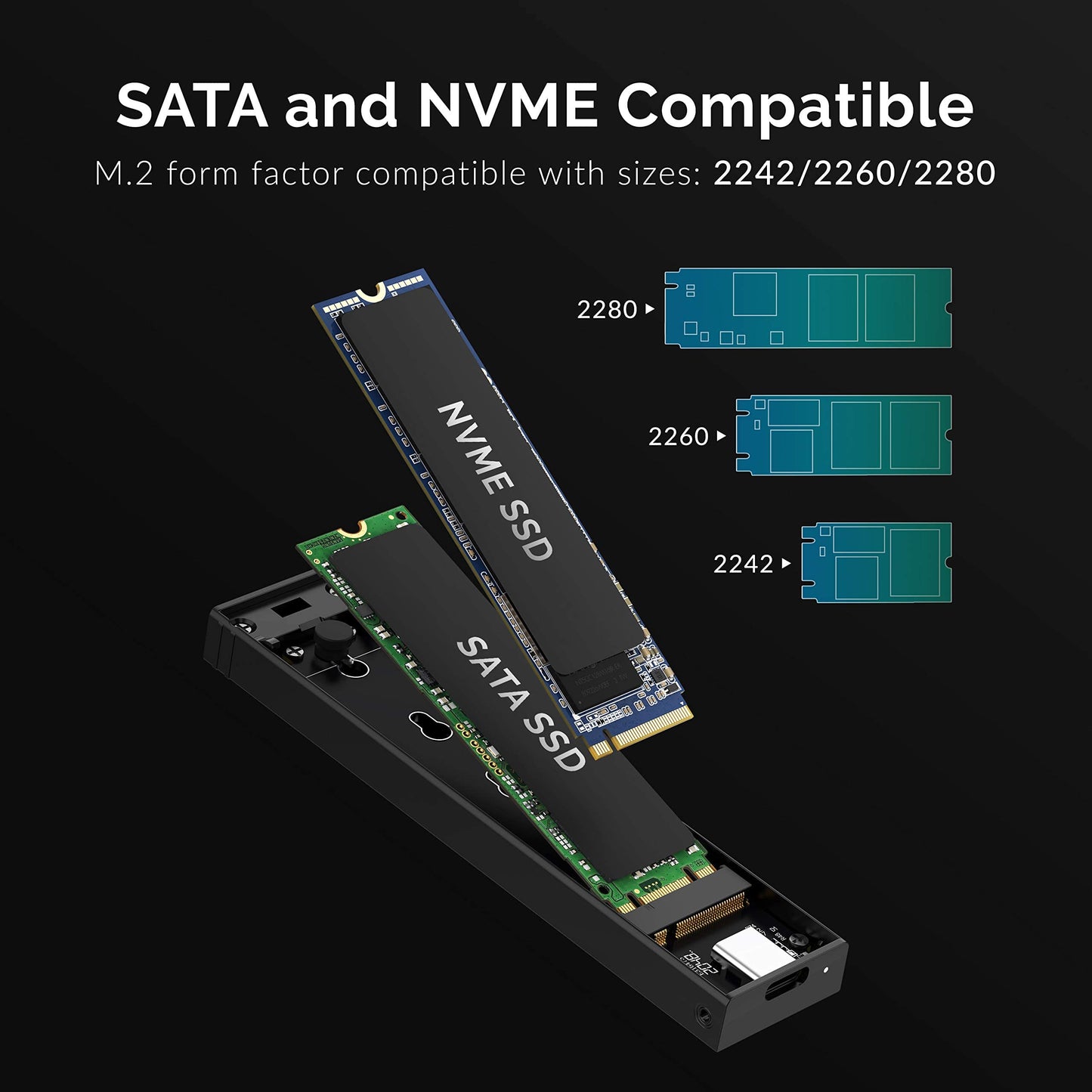 USB 3.2 Type-C Tool-Free Enclosure for M.2 PCIe NVMe and SATA SSDs (EC-SNVE)
