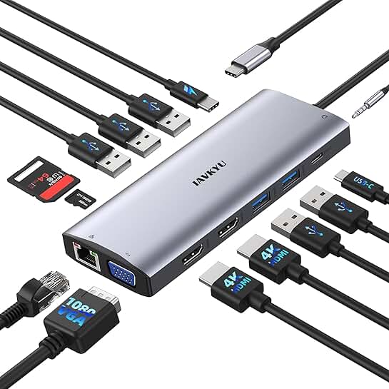 Dual Monitor USB C Docking Station with 14 Ports
