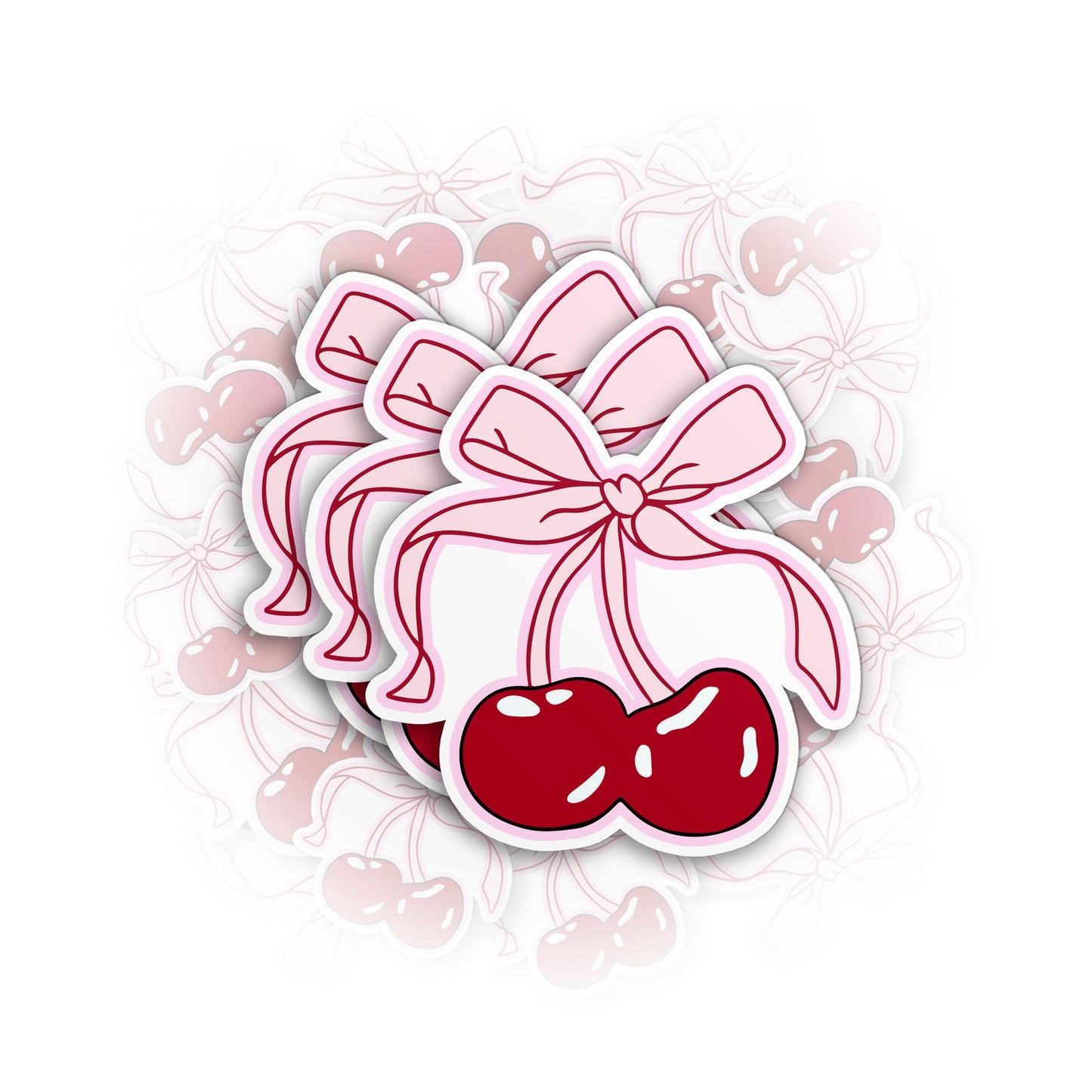Set of 3 Pink Cherry Stickers for Water Bottles and More