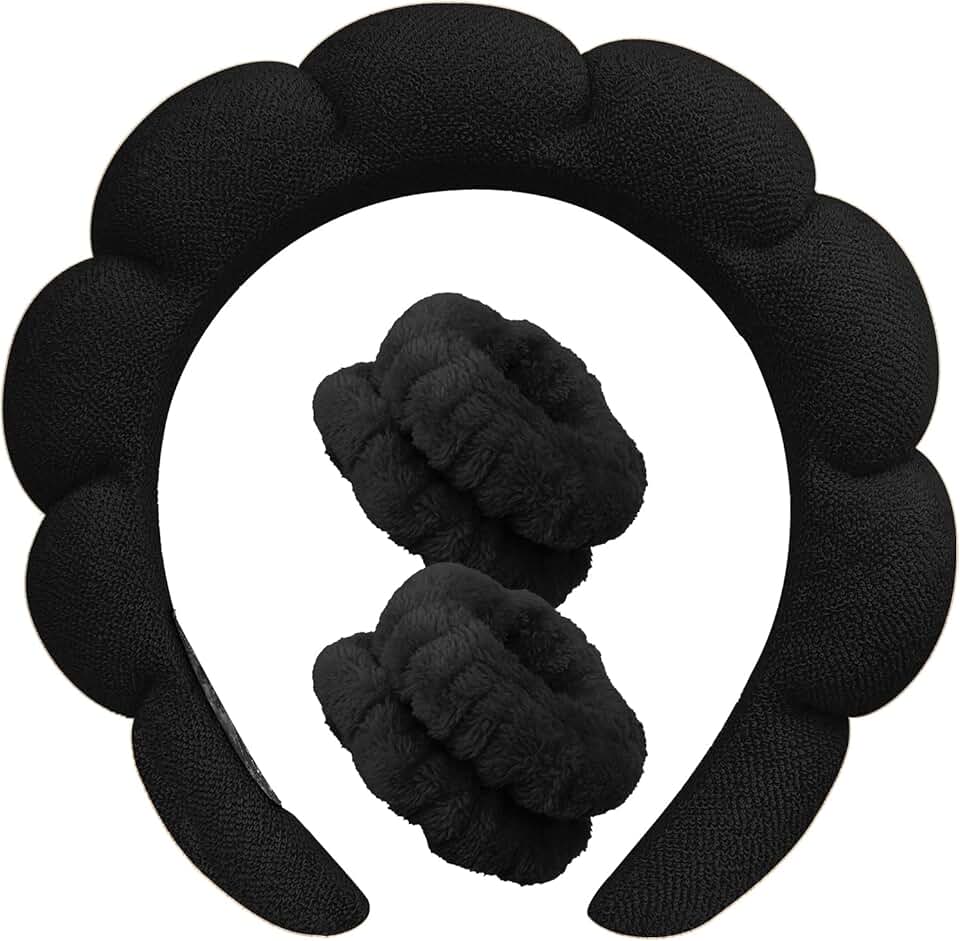 Soft Terry Cloth Spa Headband and Wristband Set