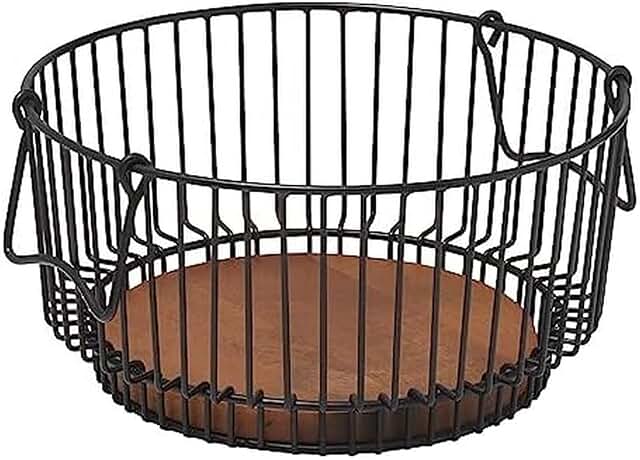 Ashford Centerpiece Wire Basket with Mango Wood Base