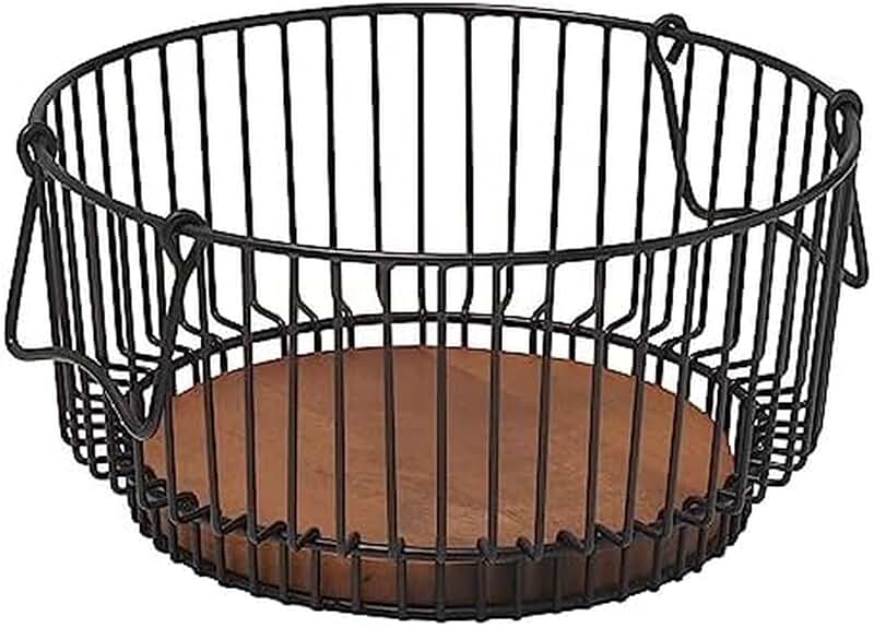 Ashford Centerpiece Wire Basket with Mango Wood Base