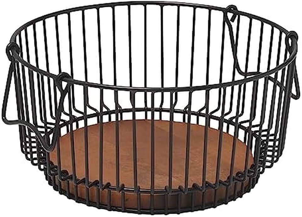 Ashford Centerpiece Wire Basket with Mango Wood Base