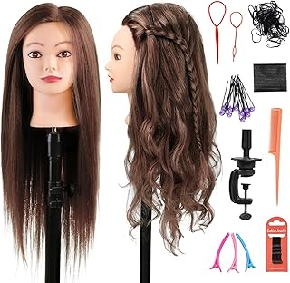 Mannequin Head with Human Hair and Tools for Practice