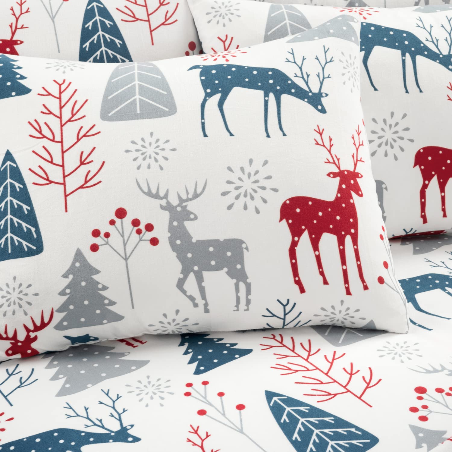 Wonderland Soft Flannel Sheet Set, 6 Piece, Full, Red  Teal