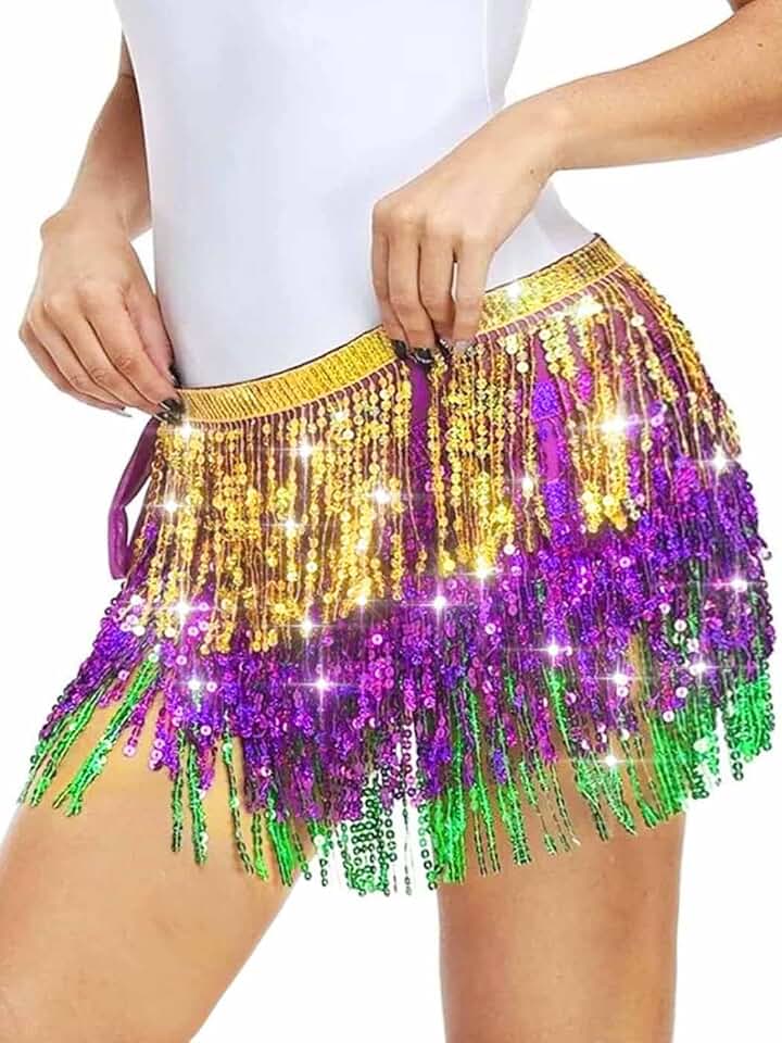 Sparkly Sequin Fringe Belly Dance Hip Scarf for Women