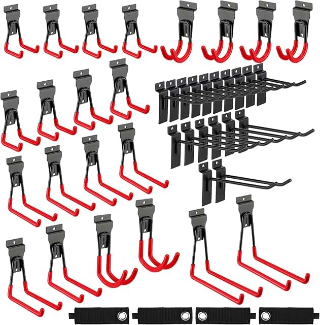 36 Slatwall Hooks and Hangers with Storage Straps