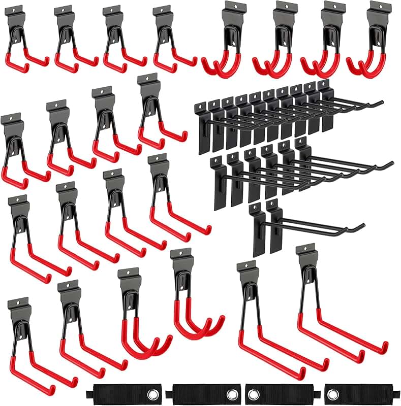 36 Slatwall Hooks and Hangers with Storage Straps