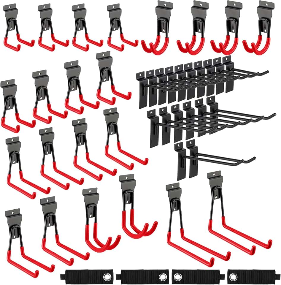 36 Slatwall Hooks and Hangers with Storage Straps
