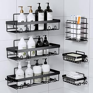 Black Stainless Steel Shower Caddy with 6 Wall Baskets
