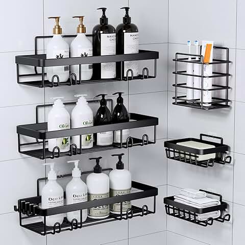 Black Stainless Steel Shower Caddy with 6 Wall Baskets