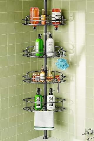 Corner Shower Caddy with Adjustable Tension Pole, 4 Tiers