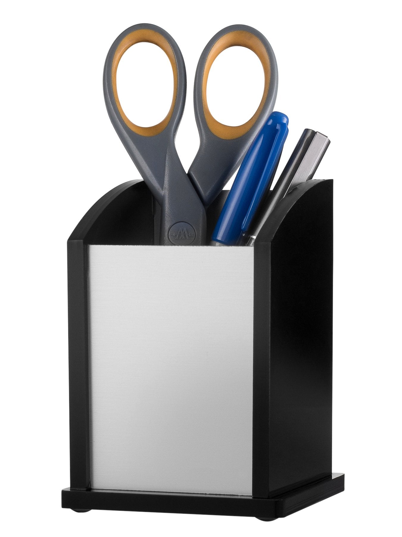 Black acrylic and silver aluminum pen holder