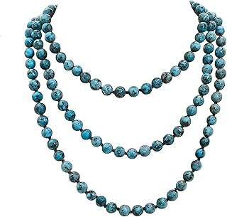 Natural Long Beaded Stone Necklace for Women and Men