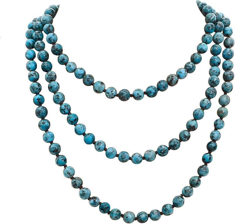Natural Long Beaded Stone Necklace for Women and Men