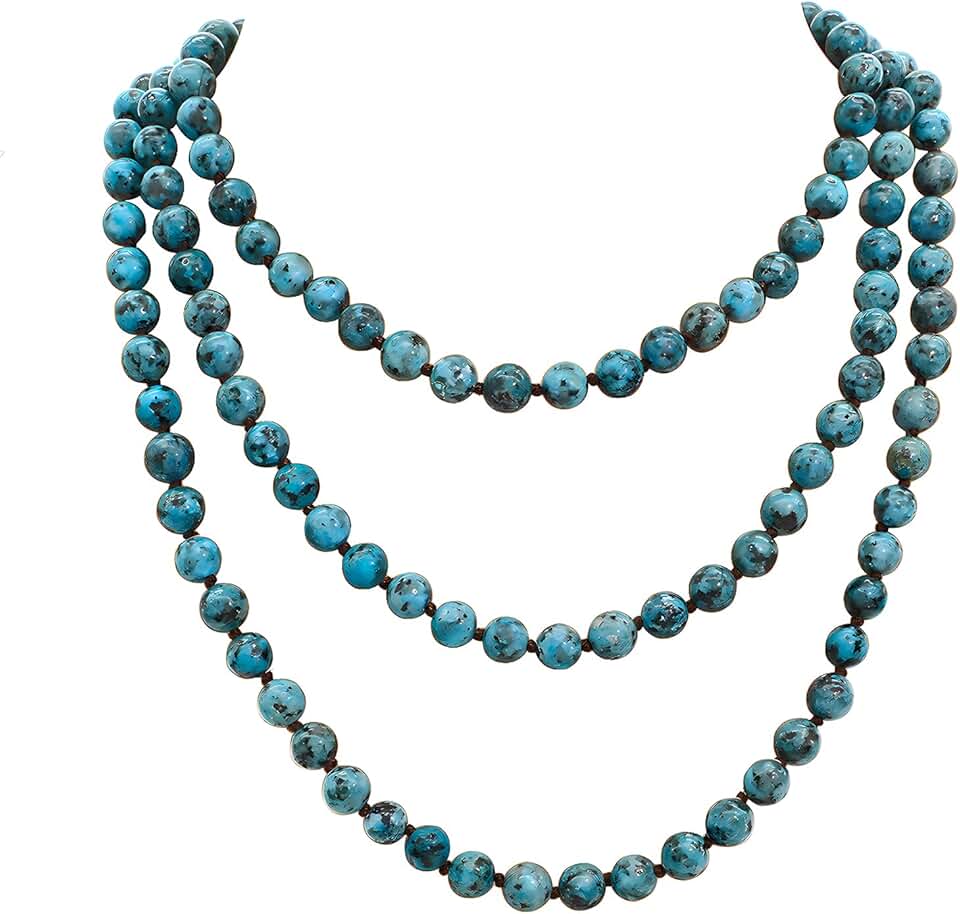 Natural Long Beaded Stone Necklace for Women and Men