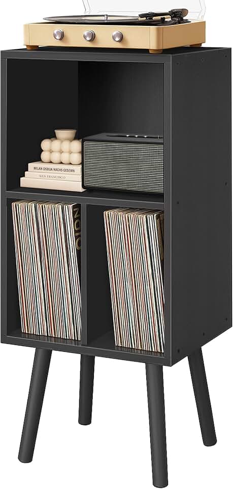 3-Tier Wooden Record Player Stand with Vinyl Storage